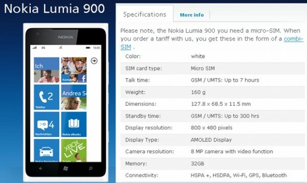 Nokia Lumia 900 with 32GB shows up at O2 Germany Nokia Lumia 900 with 32GB shows up at O2 Germany